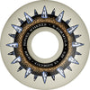A BONES X-FORMULA V5 SIDECUT 58MM 95A STREET CLEATS skateboard wheel featuring a graphic with metallic spikes and a brown border—ideal for skaters seeking durable BONES wheels with standout style.
