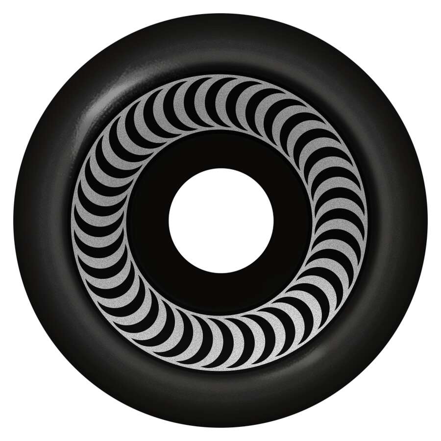 The SPITFIRE O.G. CLASSICS 99A 60MM BLACK wheel features a central circular hole and a ring of repeating curved silver shapes, showcasing the classic SPITFIRE style.