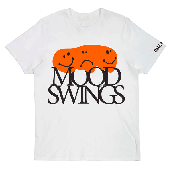orange faces on top of black text, small "Call Me' logo on left sleeve