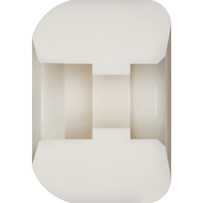 A white plastic spool-shaped object, resembling the POWELL PERALTA DF NANO-CUBICS 56X37MM 97A skateboard wheel, is seen from above against a plain background.