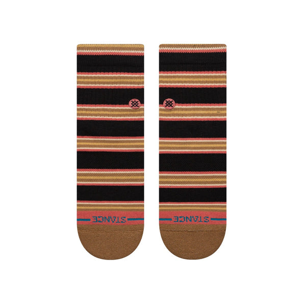 A pair of Stance socks, the Quarter Speakeasy Black Large, made from combed cotton for ultimate comfort, featuring a stylish striped pattern.
