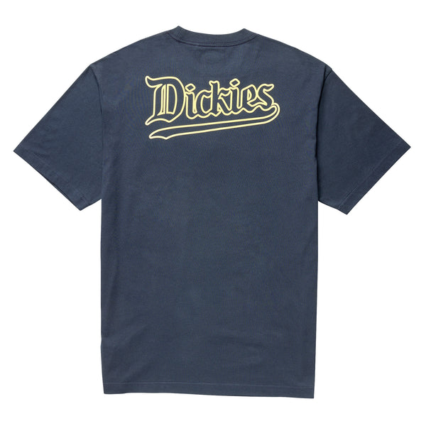 Navy blue Dickies Guy Mariano graphic tee in dark navy with yellow embroidered logo on the back.