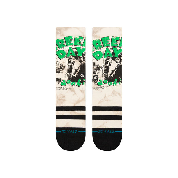 A pair of STANCE SOCKS X GREEN DAY 1994 LARGE with a green and white design on them.