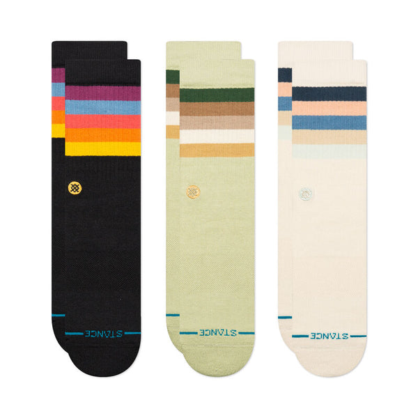 Four pairs of STANCE SOCKS MALIBOO 3 PACK MULTI made with COMBED COTTON.