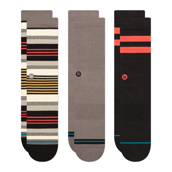 A multi-colored pair of Stance Parallels 3 Packs Multi Large socks with stripes.