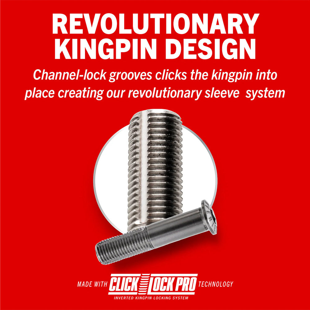 The Ace AF1 44 Inverted Baseplate features a metal kingpin bolt with channel-lock grooves, a new sleeve system, and skateboard suspension design that works with urethane pivot bushings for enhanced performance. (Sold individually.).