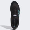 Top view of the ADIDAS GONZ ALOHA SUPER CORE BLACK / PRELOVED TEAL sneaker, featuring a black suede upper, teal stripes, and a white Adidas logo on the tongue and insole.