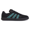 The ADIDAS GONZ ALOHA SUPER in Core Black and Preloved Teal features a suede upper with teal stripes and a black sole, shown on a plain white background.