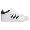 The ADIDAS PRO SHELL ADV FLAT WHITE / CORE BLACK is a low-top skate shoe with black stripes, a velcro ankle strap, and classic basketball-inspired design—reimagined for modern skateboarding style.
