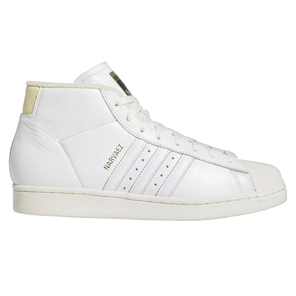 A pair of white ADIDAS SAM NARVAEZ PRO MODEL ADV sneakers on a white background.