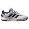 The ADIDAS TEKKIRA CUP CLOUD WHITE / CORE BLACK / AURORA PLUM sneaker features classic three stripes, a suede heel, cupsole cushioning, and stylish black and purple accents—ideal versatile footwear for skateboarding.
