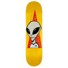 Yellow ALIEN WORKSHOP VISITOR 8.25 skateboard deck with an alien head graphic and patterned background.