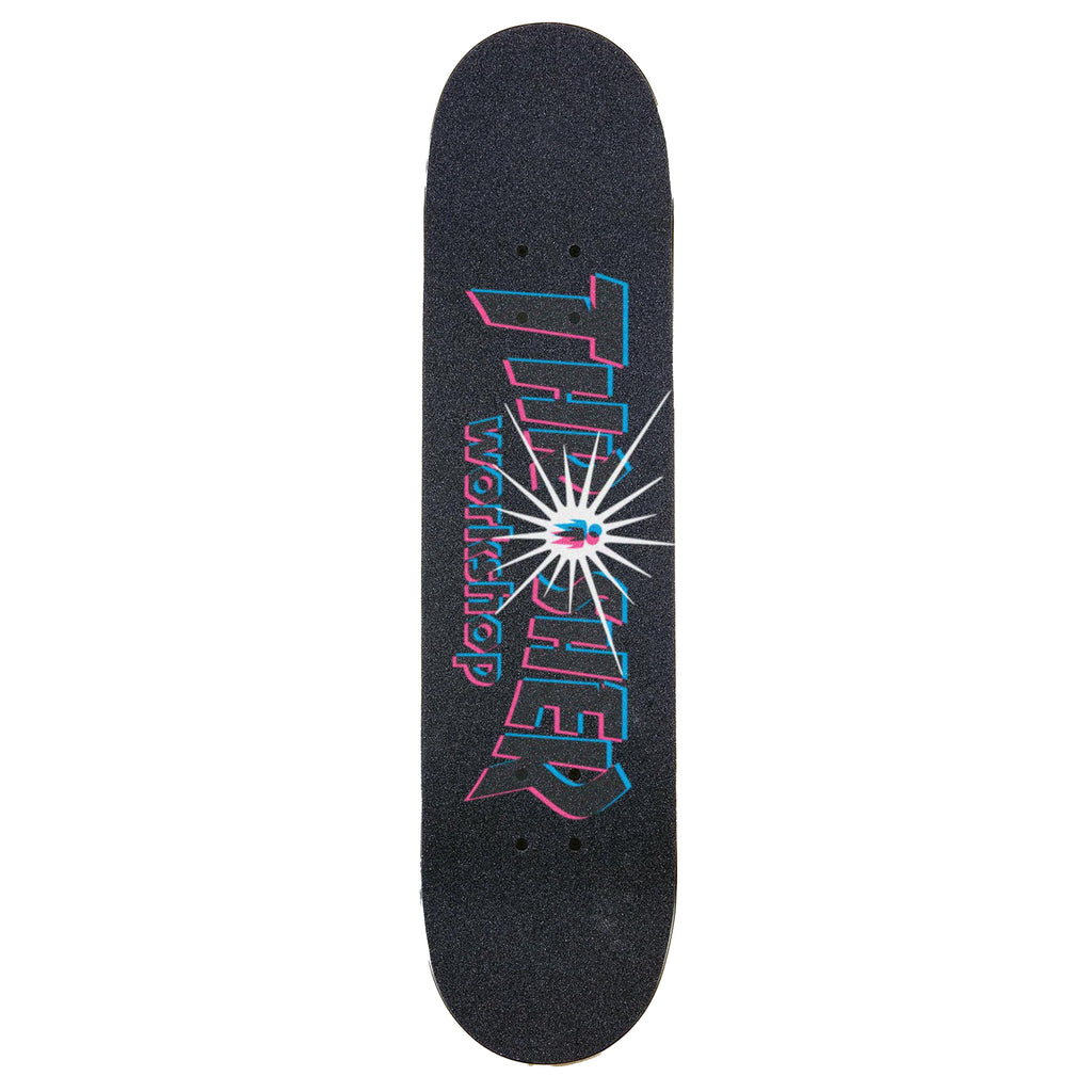 An ALIEN WORKSHOP X TRASHER BELIEVE COMPLETE skateboard with a broken screen on it.