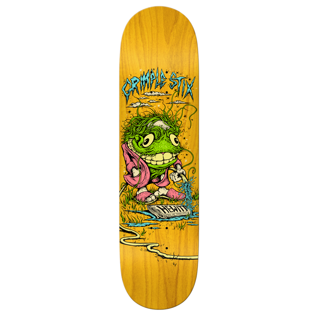 An ANTI HERO skateboard with an image of the green monster on it.