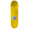 top of colored stained skateboard with small graphic