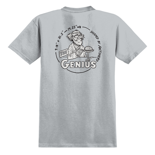 A silver cotton tee with the word genius on it by ANTIHERO.