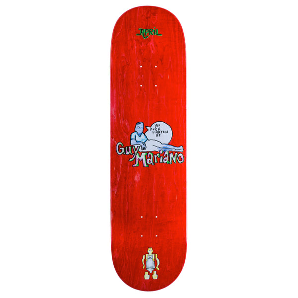 A red skateboard featuring a cartoon character - APRIL GUY BY GONZ POP RED by APRIL.