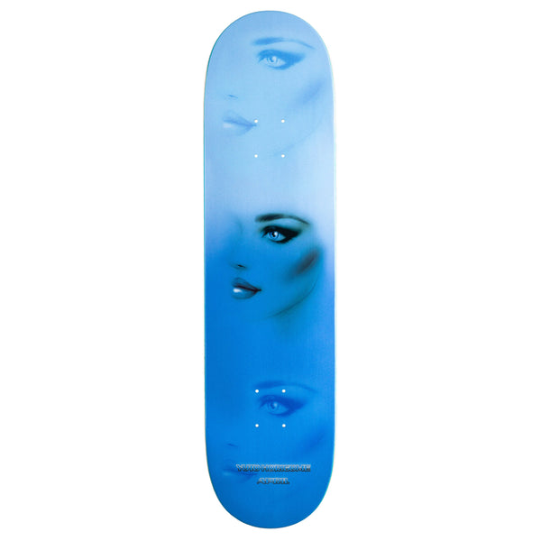 A APRIL YUTO BLUE skateboard with a woman's face on it.