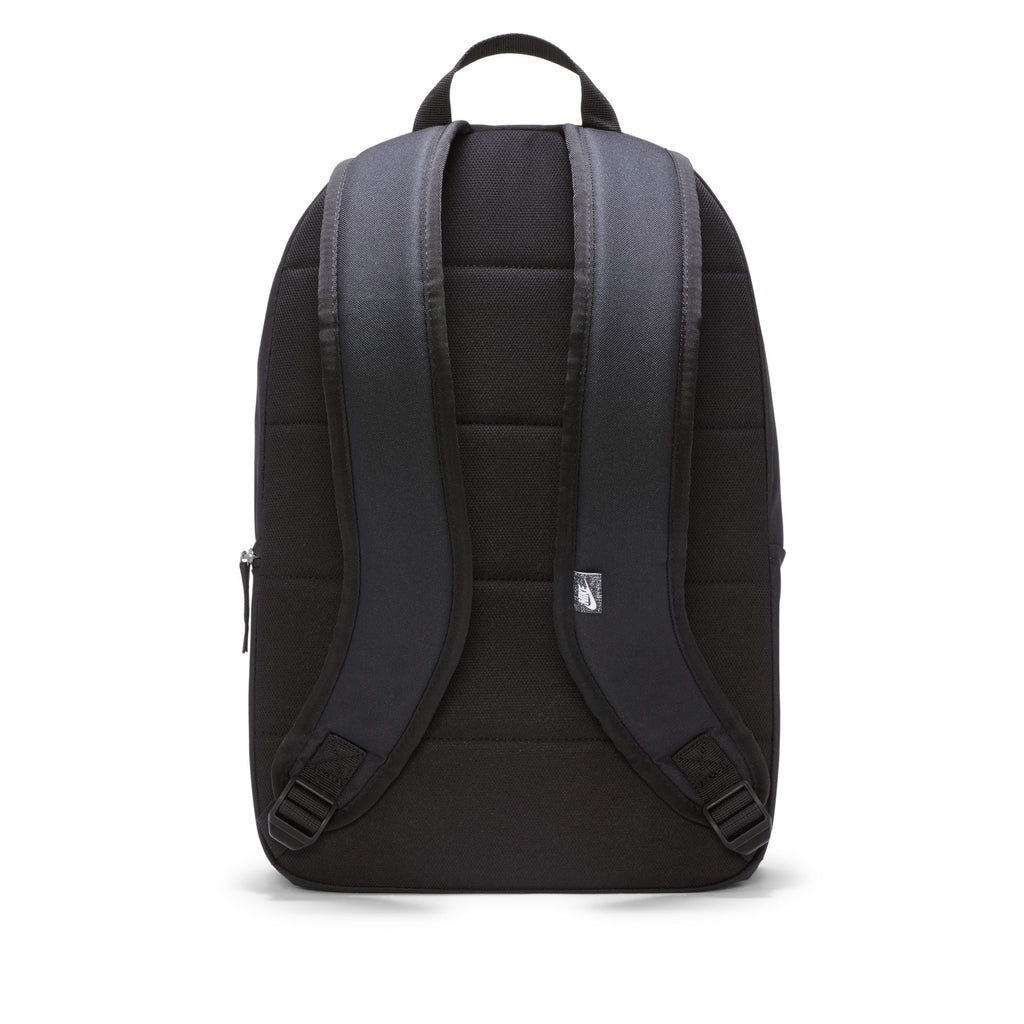 The NIKE HERITAGE BACKPACK BLACK features a sleek design with water-resistant material, two padded adjustable shoulder straps, and a top handle.