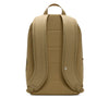 The NIKE HERITAGE BACKPACK in Parachute Beige/Summit White has padded shoulder straps, a top handle, and is made from recycled polyester. It includes a 15" laptop sleeve for added convenience and is viewed from the back.