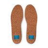 A photo of just the cork insoles with a blue nike logo on each of them.