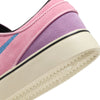 The back heel cap of the shoe that is lilac and light pink with the classic white sole.