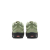 Rear view of olive green nike NIKE SB ISHOD 2 AIR MAX OIL GREEN/OIL GREEN sneakers with black soles, visible Max Air technology cushioning, and a durable herringbone outsole.