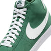 The nike NIKE SB BLAZER MID FIR / WHITE is a green and white skate shoe.