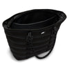 The NIKE RPM TOTE (26L) BLACK features a zippered main compartment, black webbing details, rope-style handles, and a small Nike logo—ideal as a laptop bag or an everyday tote made from recycled polyester.