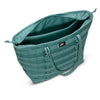 The NIKE RPM TOTE (26L) in denim turquoise/black/summit white features double handles, an open top, a roomy interior for essentials or a laptop, and a small front nike logo.