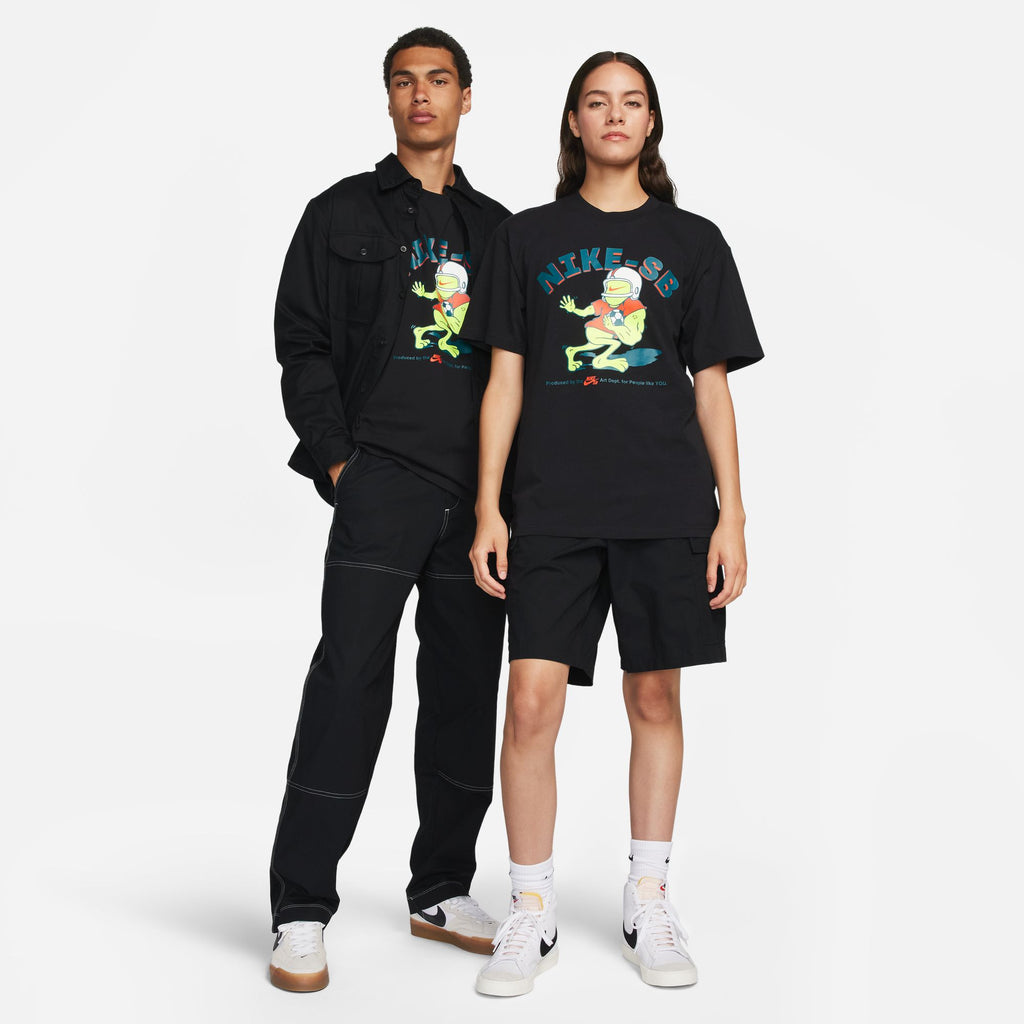 Black nike 'sports guy' skate tee featuring a cartoon character.
