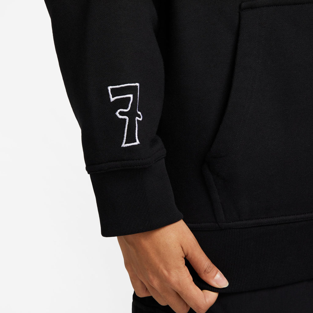 A NIKE SB YUTO FLEECE HOODIE BLACK with the number seven on it.