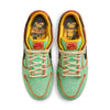 Top view of nike NIKE SB RODEO DUNK LOW sneakers in tourmaline, baroque brown, and monarch with yellow lining and graphic insoles—ideal for skateboarding or those pursuing Skateboarding Scholarships.
