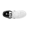 Top view of the NIKE SB DUNK LOW PRO WHITE/BLACK-WHITE-BLACK from Nike, showcasing its sleek suede upper, black interior, and white laces on a plain white backdrop. It features a durable rubber outsole for enhanced grip and style.