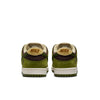 The back view of the RAFFLE WINNER NIKE SB YUTO "MATCHA" DUNK LOW PRO sneakers in asparagus, legion green, and light khaki showcases Nike's iconic heel logo, crafted from premium materials for durable traction.