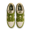 Top view of Nike RAFFLE WINNER SB Yuto "Matcha" Dunk Low Pro sneakers in asparagus and legion green with light khaki, featuring durable traction, green laces, and pristine white toe caps.