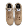 Top view of NIKE SB DUNK LOW PRO B PARACHUTE BEIGE sneakers showcases white logo tags on tongues, black insoles, and perforated toe areas; these nike shoes are designed with skate-specific upgrades for better performance and style.