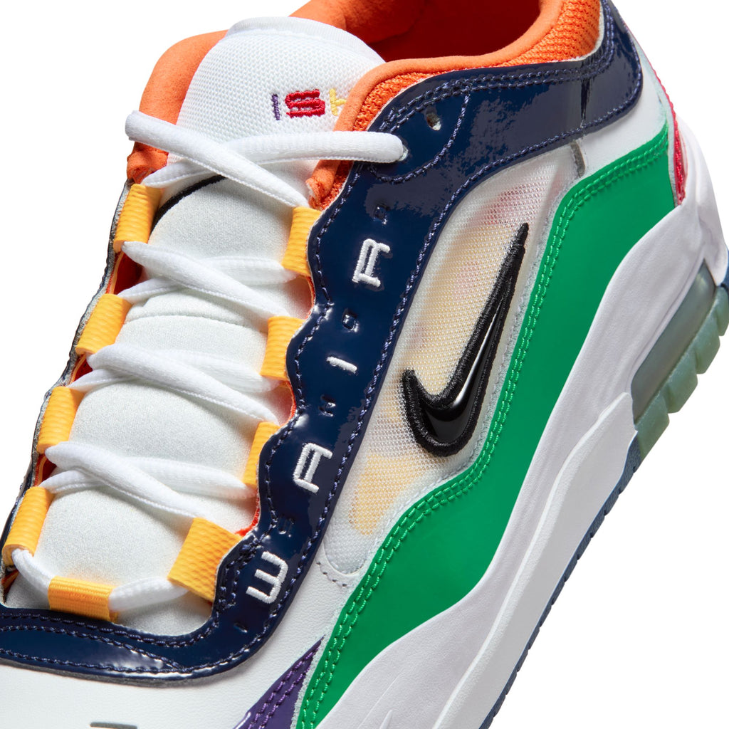 Close-up of the Nike SB Ishod 2 Air Max in University Red, Black, Amarillo, and Navy—ideal for skaters seeking a colorful, durable sneaker with signature Nike style.