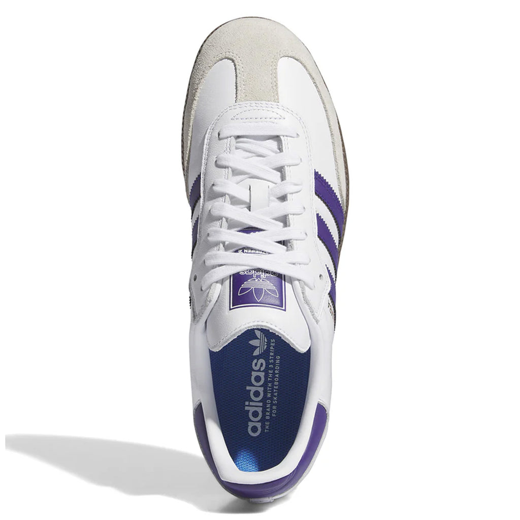 Adidas shoes with purple stripes on sale