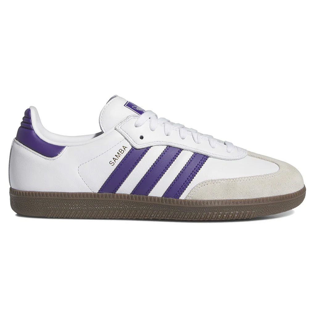 Adidas shoes with purple stripes on sale