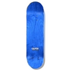 A blue BAKER skateboard with the word Carver on it.