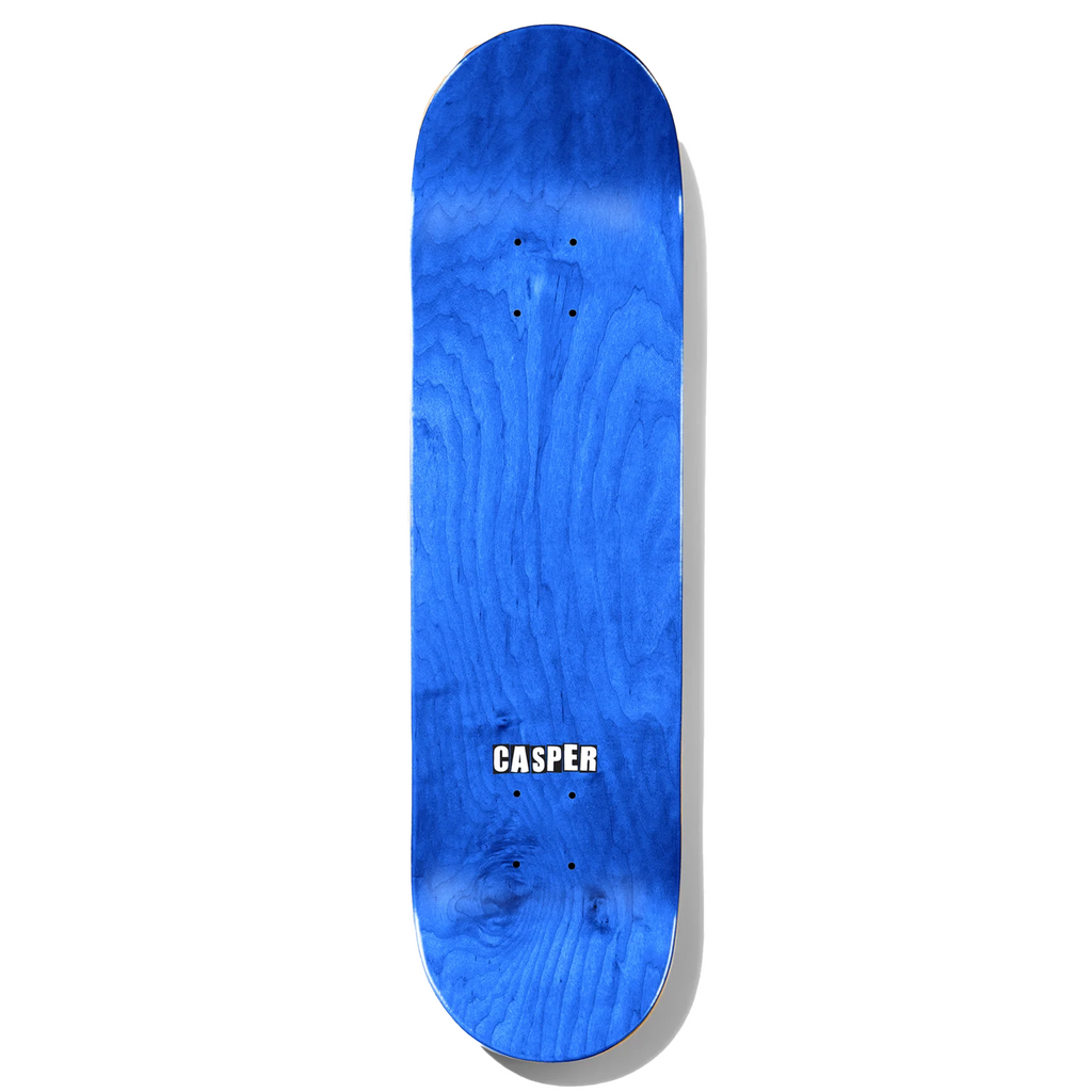 A blue BAKER skateboard with the word Carver on it.