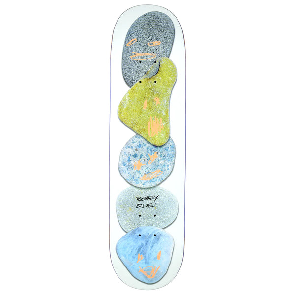 A QUASI KEYZER STONED skateboard deck featuring the Bobby de Keyzer Pro Model with a stoned design of different colored rocks.