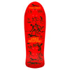 Red skateboard deck with POWELL PERALTA branding, featuring graphic illustrations of Bones Brigade skateboarding figures.