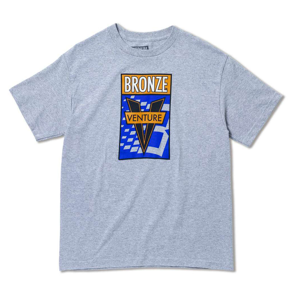 Heather grey t-shirt from VENTURE with a graphic displaying "Bronze 56K Venture" and a stylized arrow design.