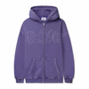 The Butter Goods BUTTER BREAKDOWN ZIP-THRU HOODIE WASHED PURPLE is a washed purple zip-up, made from a cotton/polyester blend, featuring a hood, front hand pockets, and "Butter" directly embroidered across the chest.