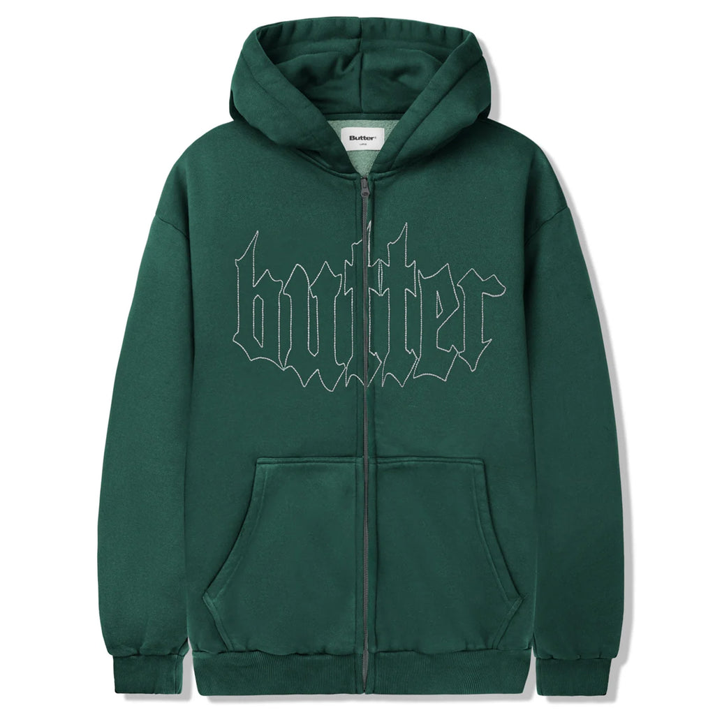 A BUTTER GOODS CROPPED ZIP-THRU HOODIE WASHED FERN with the word brother on it.