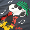 The BUTTER GOODS X PEANUTS MUSIC TEE SLATE by Butter Goods features a cartoon dog in colorful clothes, green striped headscarf, sunglasses, and musical notes with "BUTTER" at the bottom, printed on a 100% cotton tee.