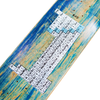 The CARPET BACTERIA skateboard deck from Carpet Co. features a large numeral "1" composed of periodic table elements' symbols against a blue and wood grain background. It boasts screen-printed graphics for enhanced durability and is available in various stains that complement its base colors.