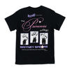 The WELCOME X BRITNEY PRINCESS TEE BLACK from WELCOME features "The Princess of Pop" in pink, along with three black-and-white images of Britney Spears and accompanying text. This screen-printed tee perfectly embodies the iconic style of Britney Flower Tee designs.